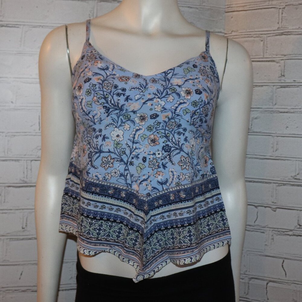🌼💙 Blue Floral Cropped Tank · Size XS · No Boundaries